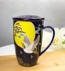 Blue Moon Japanese Crane 15oz Porcelain Tea Mug With Lid Stainless Steel Infuser