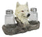 White Wolf Head By Woodlands Forest Glass Salt & Pepper Shakers Holder Figurine