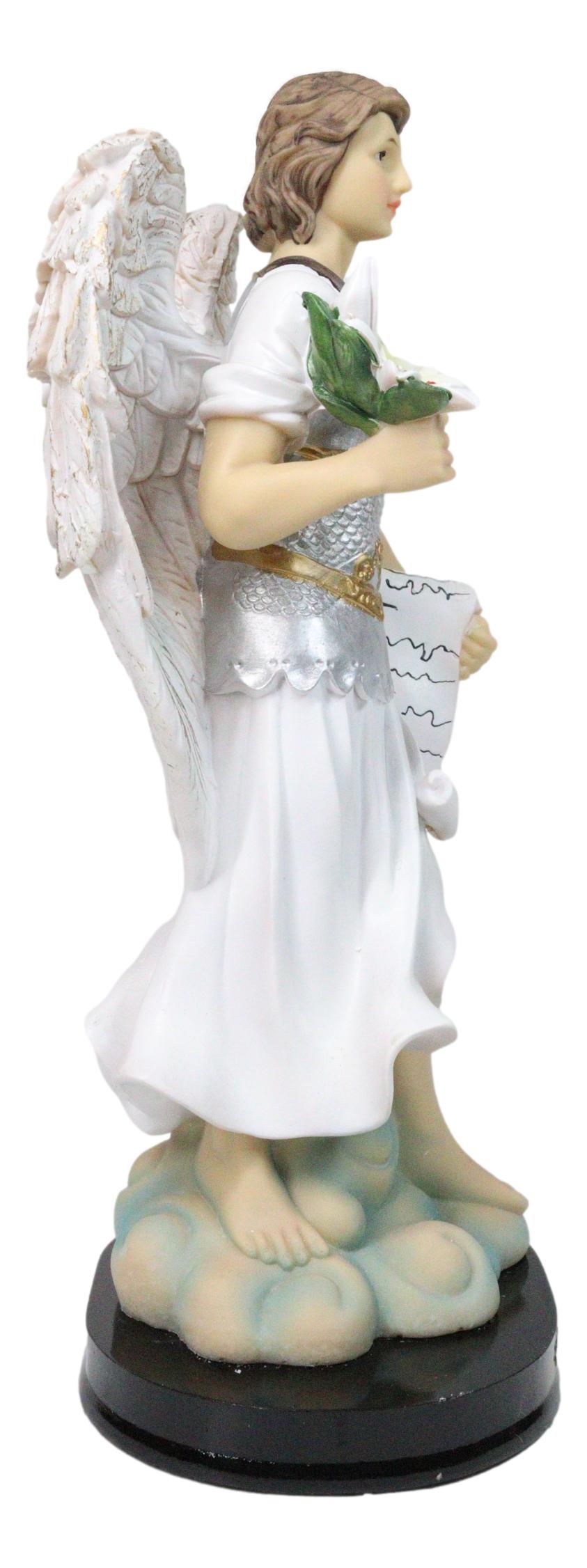 Archangel Saint Gabriel Holding Scroll and White Lotus Figurine With Base 12"H