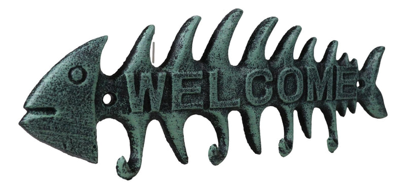 cast iron fish hook Coat Rack Wall-Mounted Hook, Fish-Shaped Design duty hooks made of cast iron Pack of 2 Verdigris Cast