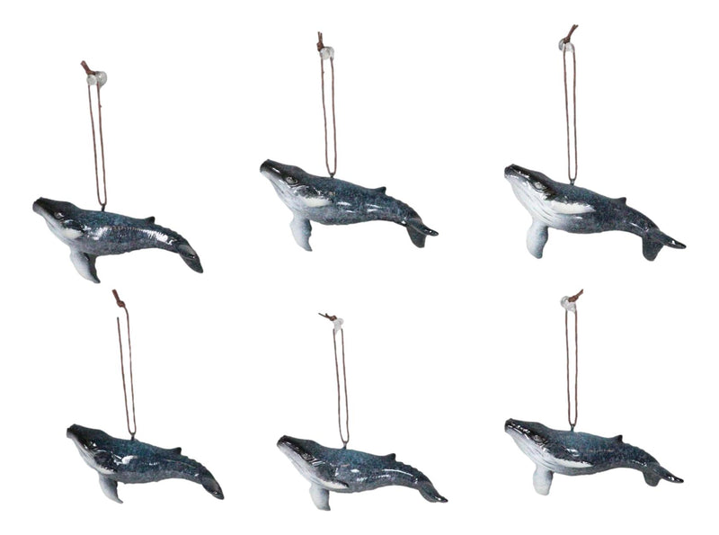 Set Of 6 Nautical Blue Humpback Whales Ocean Marine Wall Decor Tree Ornaments