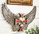 Gothic Angel Winged Biker Skull With Red Crucifix Cross Wall Decor Plaque