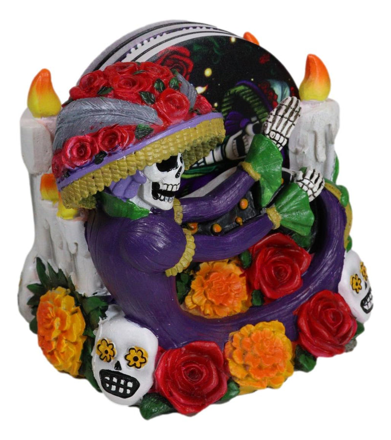 Gothic Sugar Skull Day of The Dead Roses And Flowers Lady Catrina Coaster Set