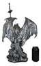 Stone Grey Dragon Holding Blue Orb and Drake Skull Sword Letter Opener Figurine