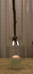 Farmhouse Rustic Country Hanging 7" H Glass Bottle Terrarium With Jute Strings