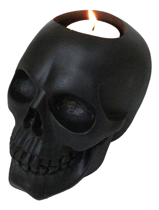 Ebros Black Skull Votive Holder, Resin Gothic Halloween Candle Decor