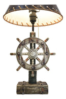 Rustic Sea Nautical Pirate Captain Ship Helm Steering Wheel Table Lamp W/ Shade