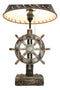 Rustic Sea Nautical Pirate Captain Ship Helm Steering Wheel Table Lamp W/ Shade