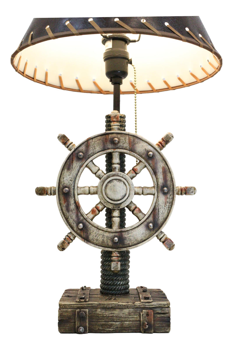 Rustic Sea Nautical Pirate Captain Ship Helm Steering Wheel Table Lamp W/ Shade