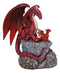 Red Fire Elemental Dragon with Baby Hatchling Standing On Rock Cliff Figurine