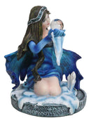 Kneeling Blue Artic Frozen Ice Princess Fairy with Crystal Ball Small Figurine