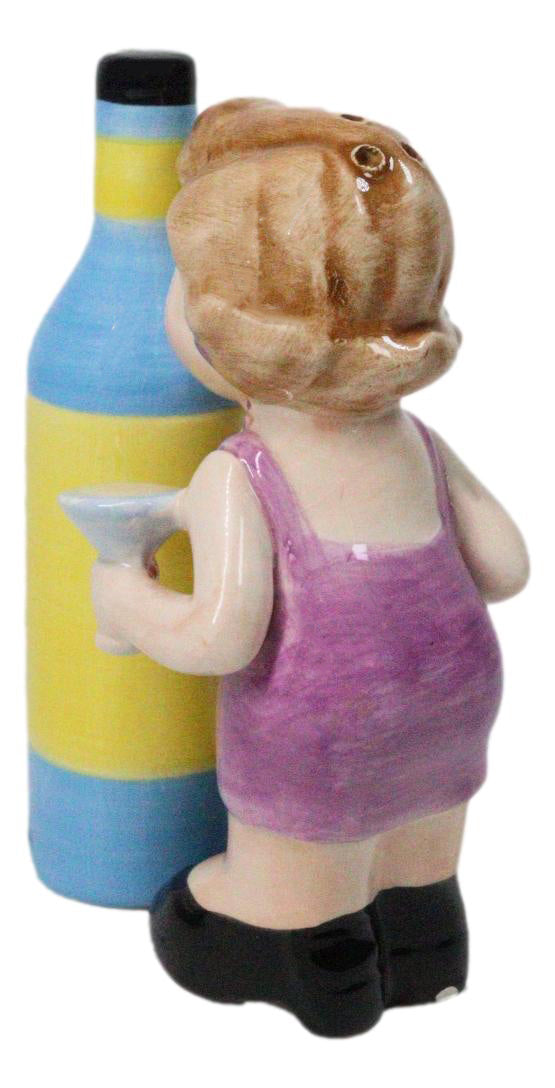Ebros Gift Martini Lady and Bottle Ceramic Salt and Pepper Shaker Set
