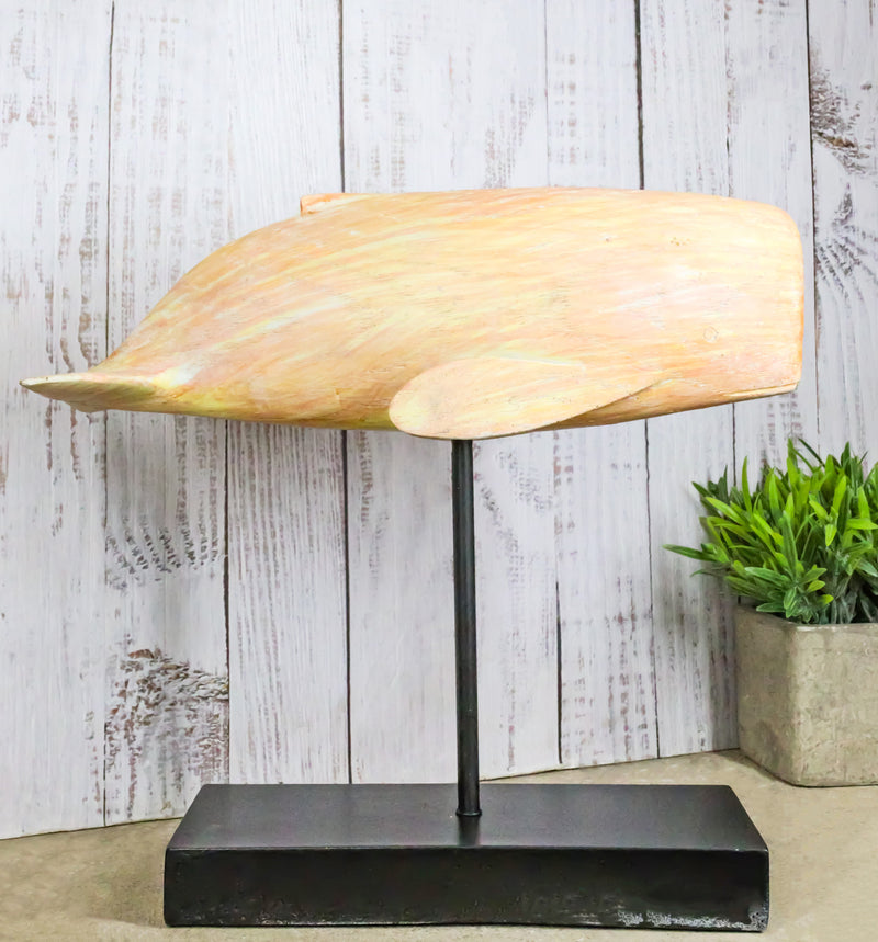 Nautical Marine Contemporary Sperm Whale Fish Faux Wood Sculpture On Pole Stand