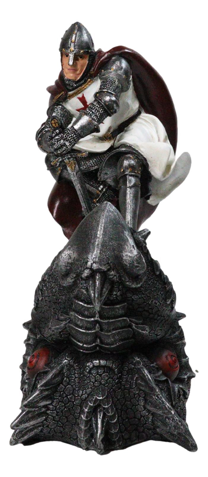 Saint George Roman Crusader Knight Killing Dragon With Sword Figurine 8.5"H