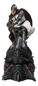 Saint George Roman Crusader Knight Killing Dragon With Sword Figurine 8.5"H