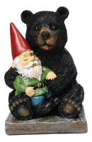 Backwoods Buddies Black Bear Hugging Gnome Figurine Whimsical Woodland Bear