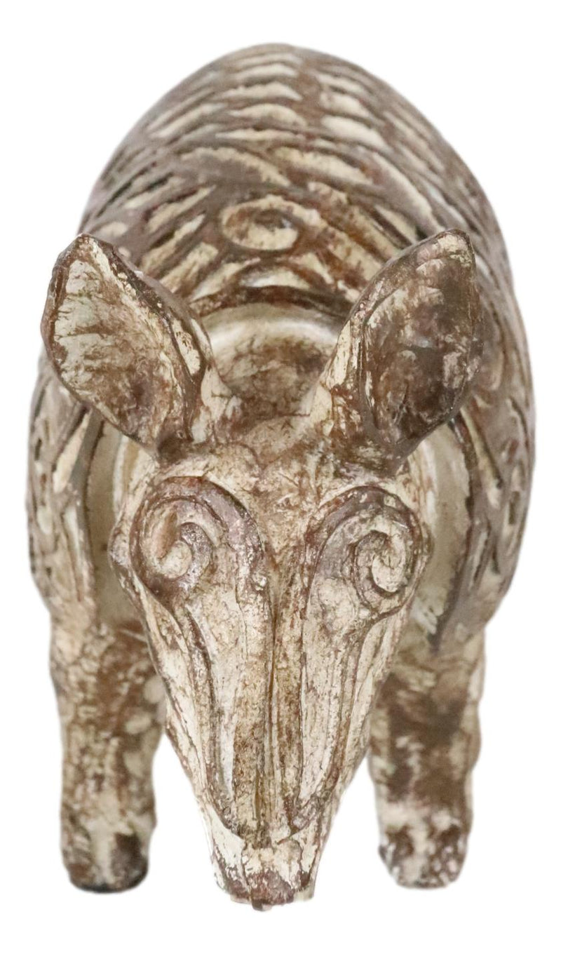 Western Rustic Texas Wild Mammal Armadillo In Tooled Faux Wood Finish Figurine