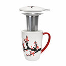 Pink Cherry Blossoms 15oz Porcelain Tea Mug With Lid & Stainless Steel Infuser