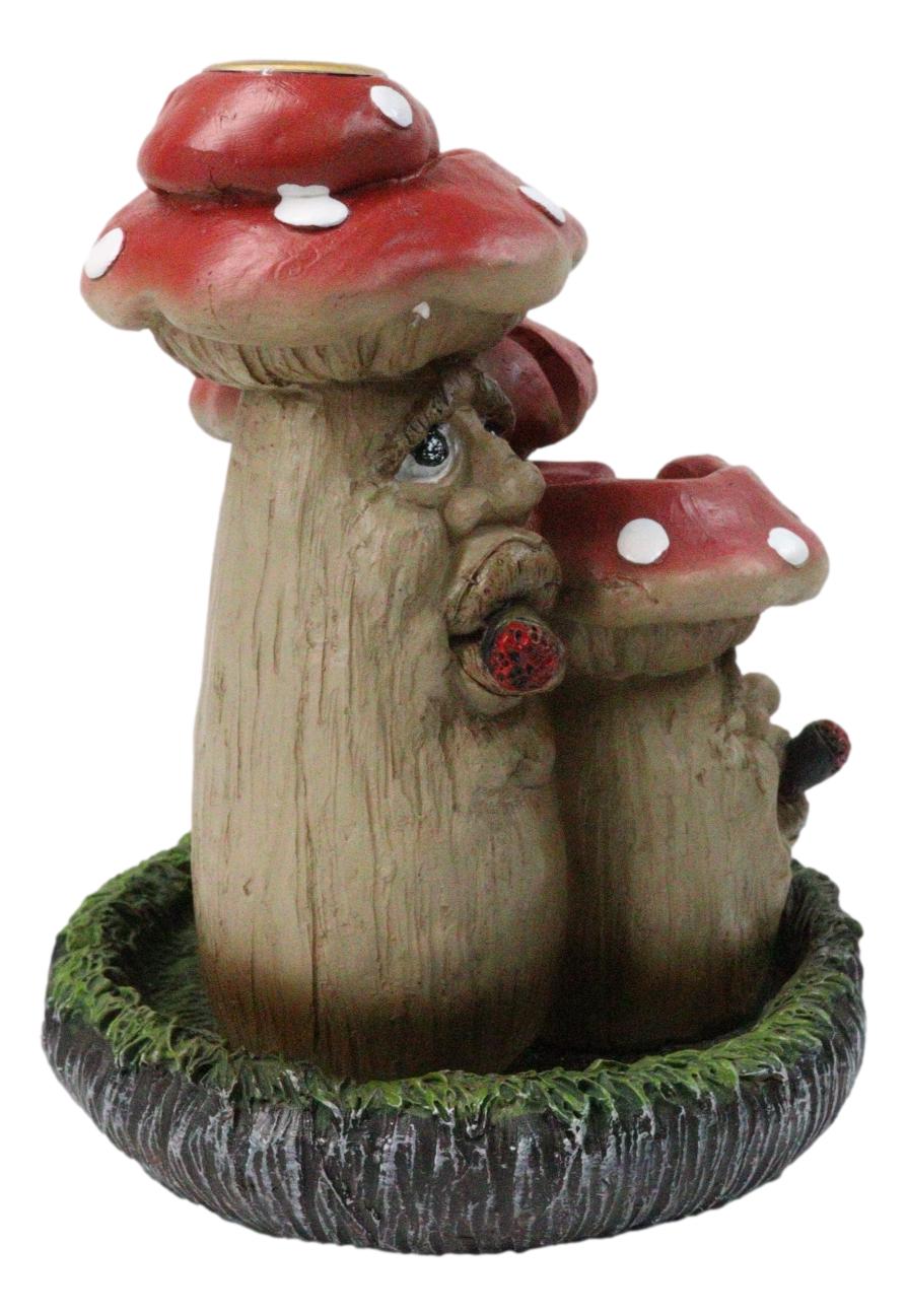 Fairy Garden Red 3 Toadstool Mushrooms Smoking Puffs Backflow Incense Burner