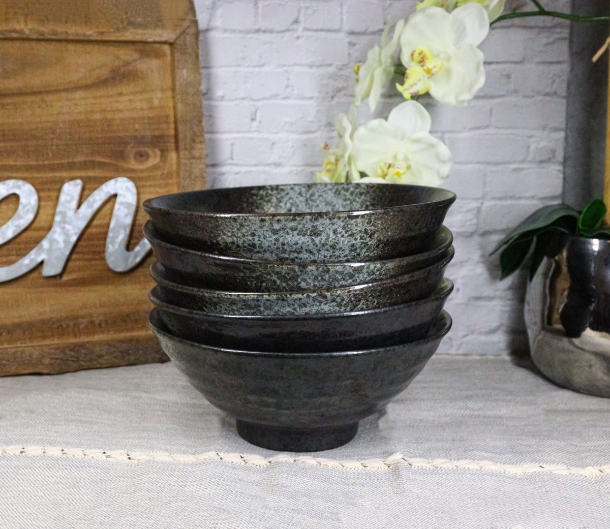 Pack Of 5 Charcoal Grey Tone Hakumu Collection Large Ramen Soup Dinner Bowl 40oz