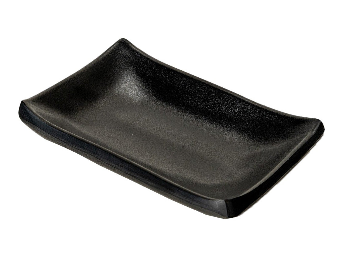 Pack Of 6 Ridged Matte Black Melamine Rectangular Condiment Sauce Dish 2oz
