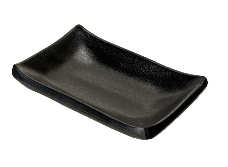 Pack Of 6 Ridged Matte Black Melamine Rectangular Condiment Sauce Dish 2oz