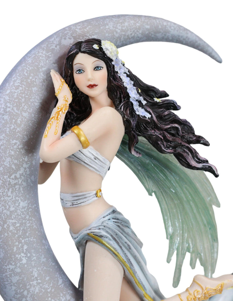 Celestial Dream Voyage Crescent Moon Lullaby Fairy Floating On Clouds Statue