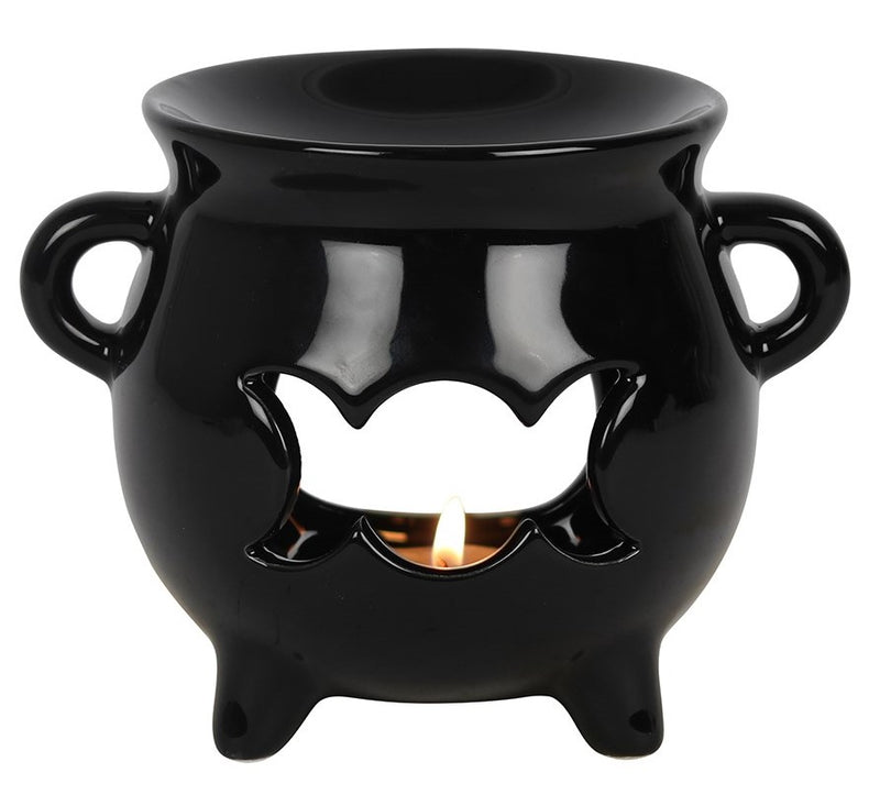 Wicca Witchcraft Triple Moon Black Cauldron Essential Oil Warmer Candle Holder