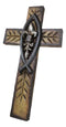 Rustic Ichthys Jesus Fish With Fleur De Lis Olive Carving Faux Wood Wall Cross