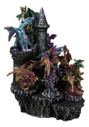 Medieval Colorful 12 Mini Dragons On Mountain Stonewall Castle Display Stand Set