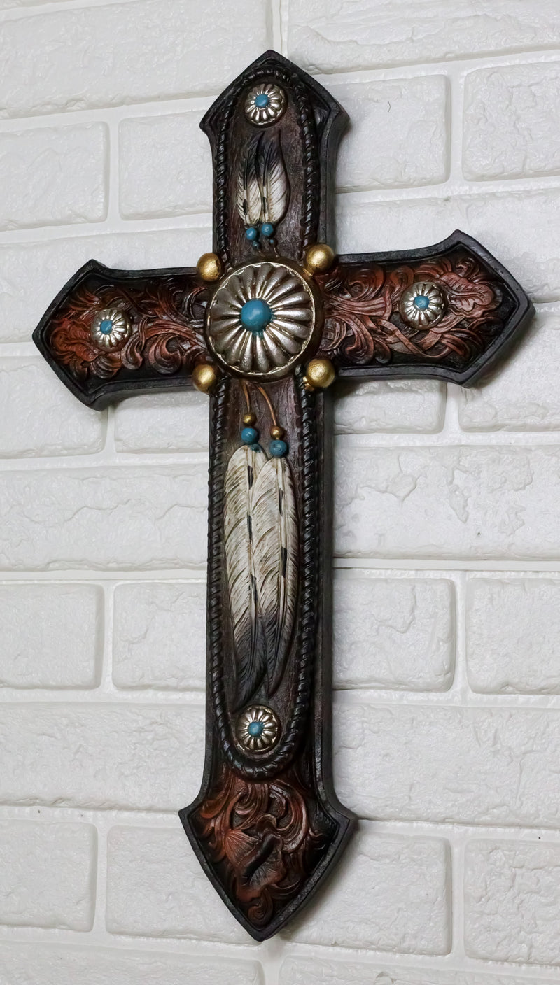 Rustic Southwest Native Indian Dreamcatcher Feathers Turquoise Gems Wall Cross