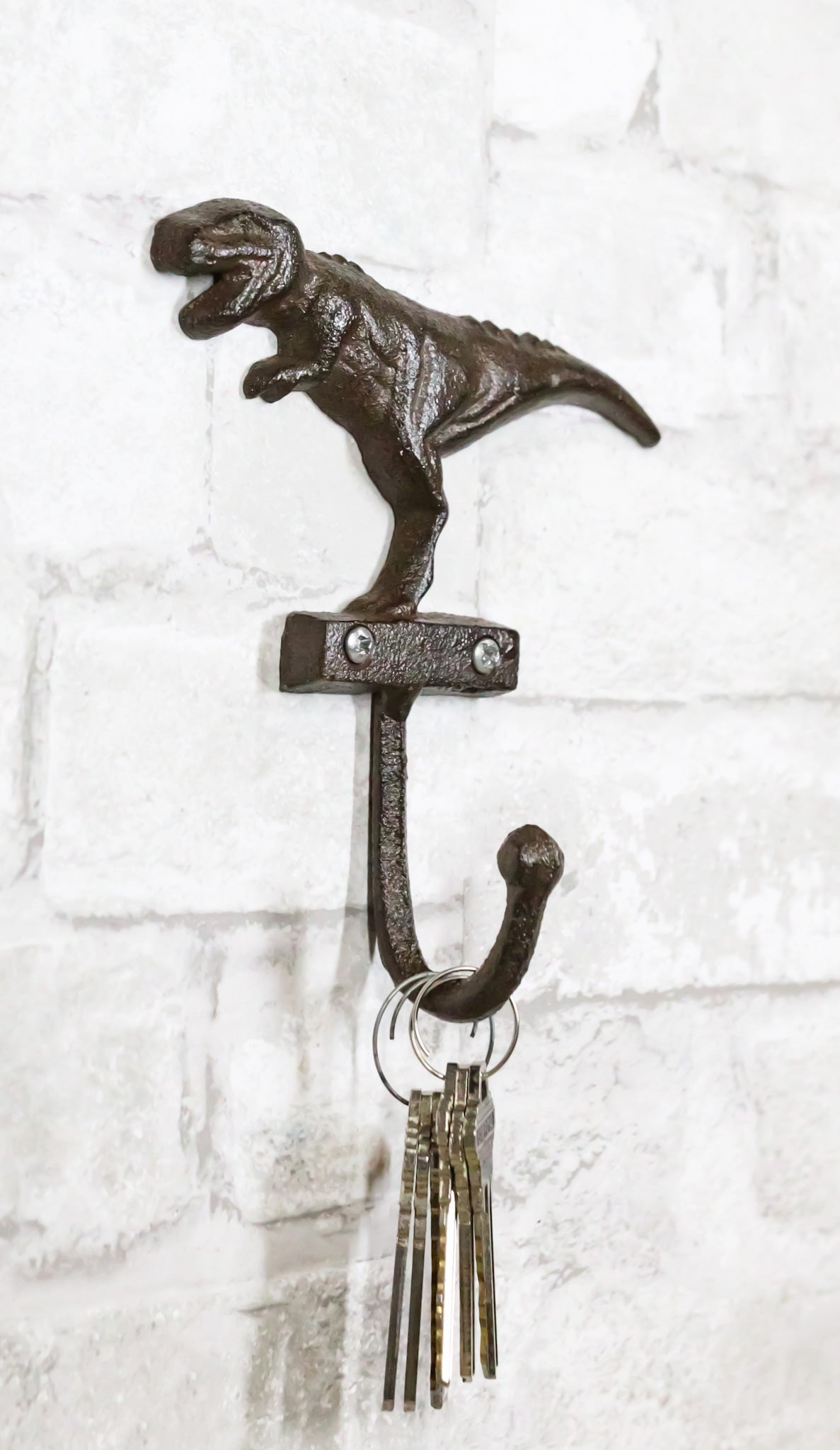Pack Of 3 Cast Iron Rustic Jurassic T-Rex Dinosaur Wall Hook Key Leash Holders