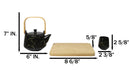 Black Marble Vein Porcelain 22oz Teapot And 2 Tea Cups With Bamboo Tray Set