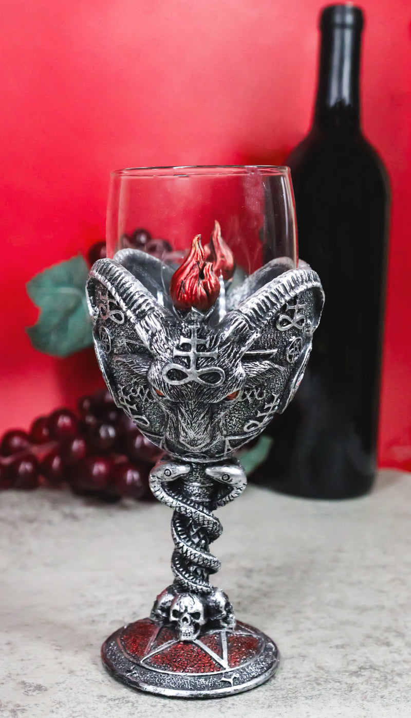 Occultic Sabbatic Goat Baphomet With Pentagram Wine Glass Goblet Drink Beverage Chalice