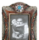 Rustic Southwest Silver Concho Turquoise Gem Tribal Patterns Picture Frame 5"X7"