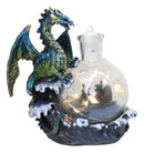 Metallic Sea Dragon Rising Above Waves by LED Glass Bottle With Ship Figurine