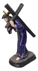 Via Dolorosa Jesus Christ in Purple Robe Carrying Cross Calvary Figurine 12" H