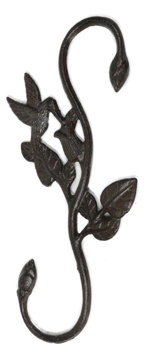 Pack of 2 Cast Iron Whimsical Hummingbird By Vine Planter Holder Wall Hook 11"H