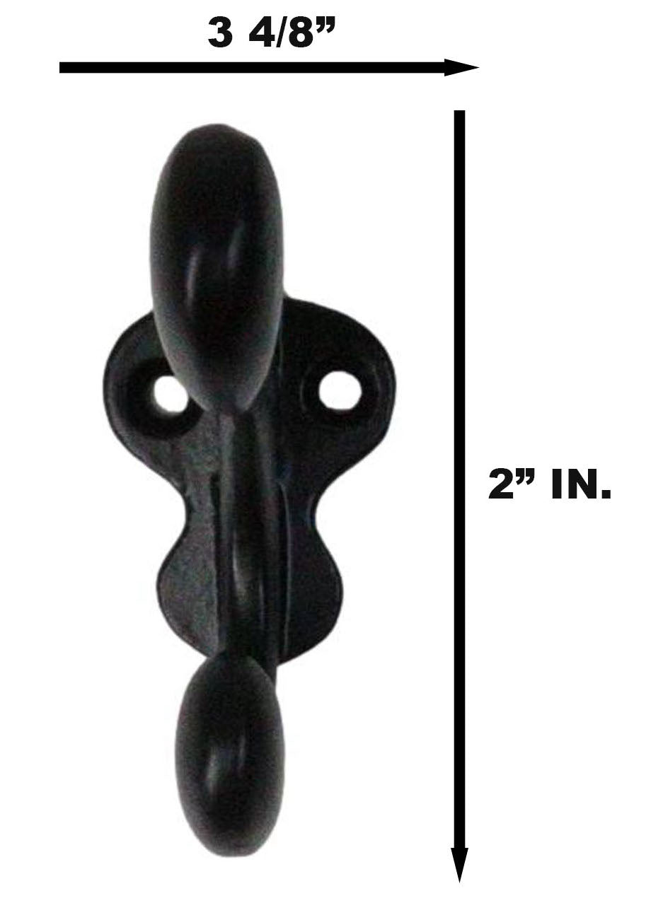 Pack Of 4 Cast Iron Black Traditional School House Double Peg Wall Hooks Accent