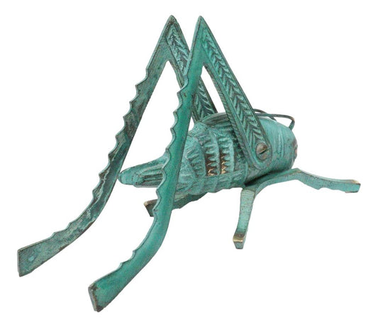 Antiqued Green Verdigris Solid Brass Medium Cricket Good Luck Sculpture 5.5"L