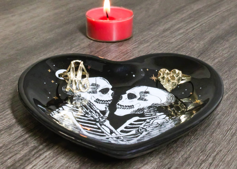 Gothic Day Of The Dead Love Never Dies Skeleton Couple Heart Trinket Dish Decor