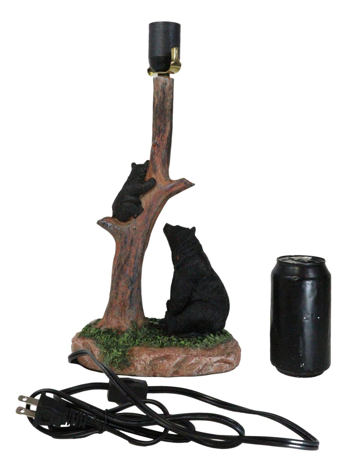 Rustic Black Mother Bear Watching Over Cub Climbing On Tree Trunk Table Lamp