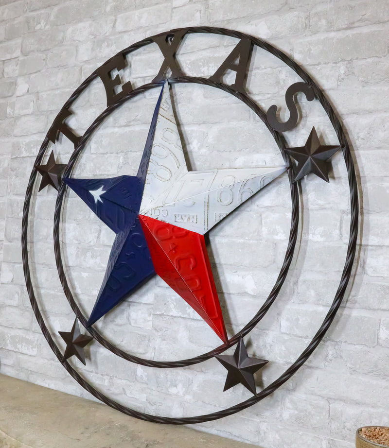 34" Oversized Western Patriotic Lone Star State Texas Metal Wall Circle Sign