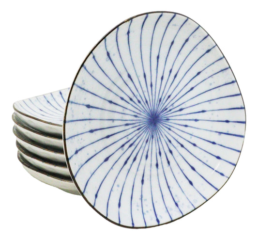 Pack Of 6 Fubuki Tokusa Made In Japan Round Flair Appetizer Shallow Bowls Plates