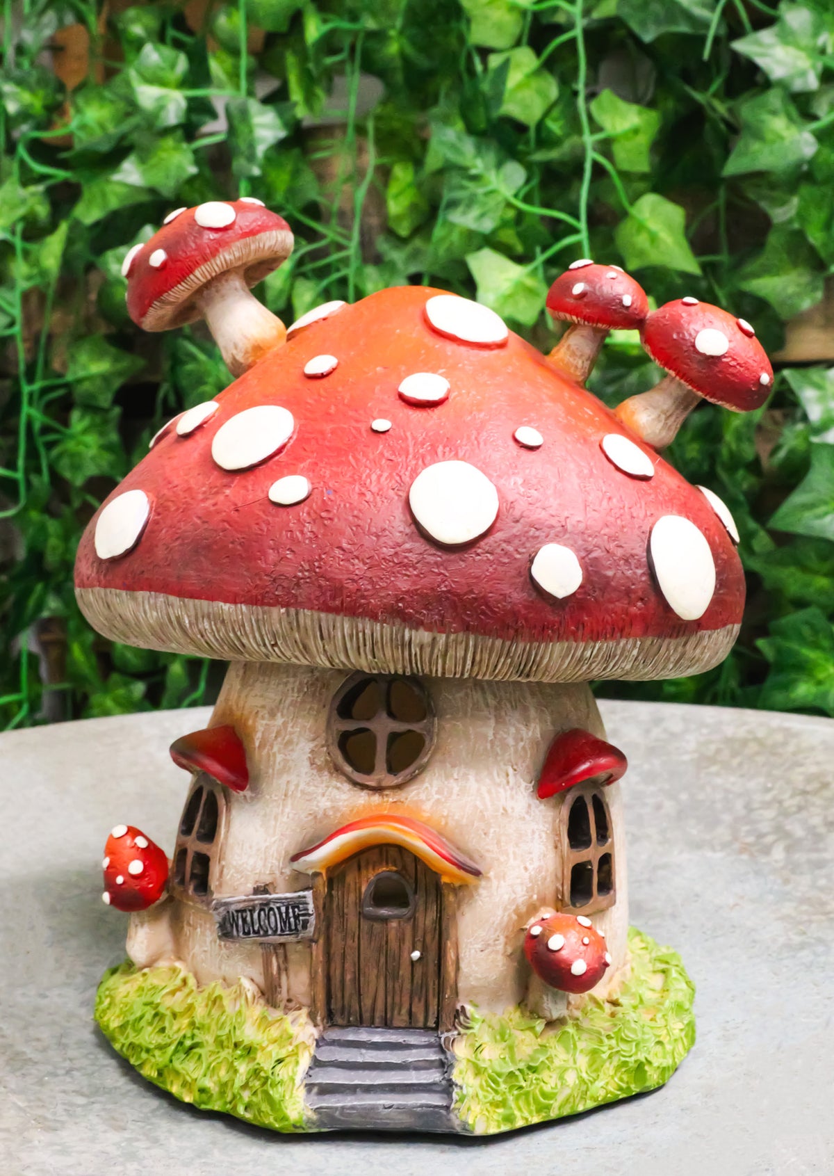 Fairy Garden Giant Toadstool Mushrooms Cottage House With LED Light Figurine - Ebros Gift