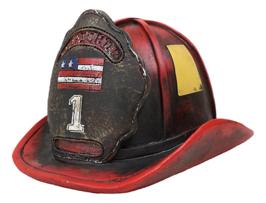 Fire Fighter Station 1 Fireman Hat With US Flag Money Coin Savings Piggy Bank - Ebros Gift