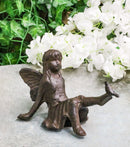 Cast Iron Sitting Whimsical Fairy With Bird On Her Feet Small Sculpture 5.75"L