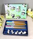 5 Pairs Of Playful Oriental Panda Bears Ceramic Rests With Wooden Chopsticks Set