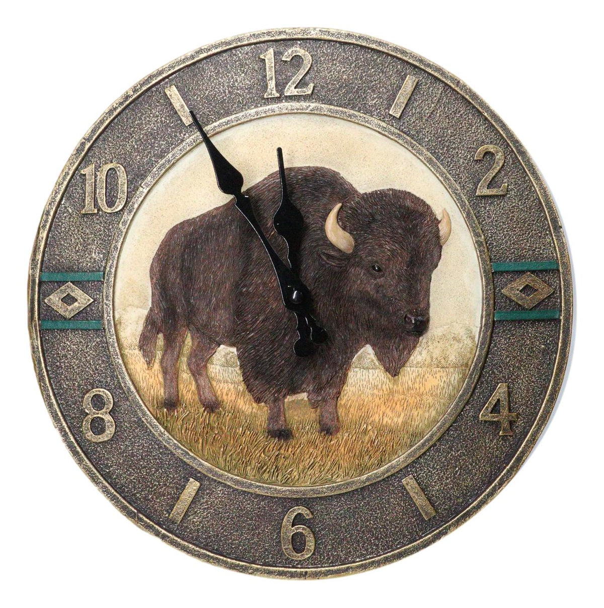 Frontier Land Legacy Southwestern Bison Wall Clock American Buffalo Sculpture