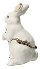 White Easter Bunny Rabbit Pewter Austrian Crystals Jeweled Trinket Jewelry Box